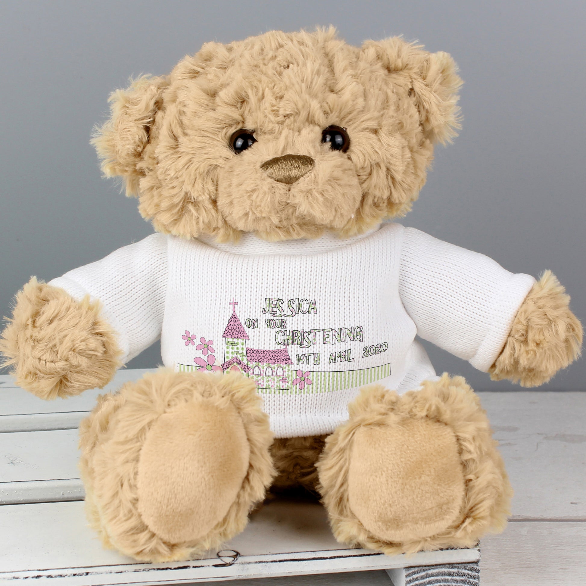 Personalised Pink Church Teddy Bear - Plush Soft Toy - Inspired Creative Gifts