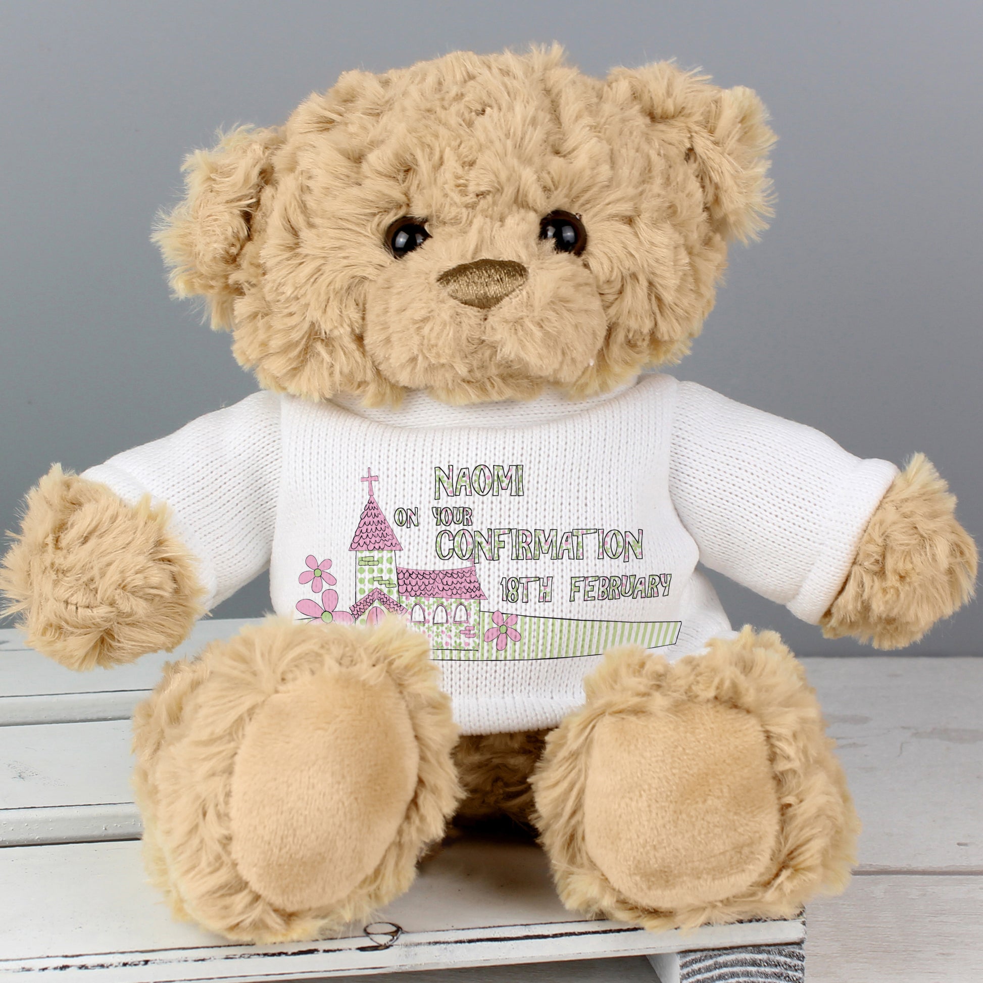 Personalised Pink Church Teddy Bear - Plush Soft Toy - Inspired Creative Gifts