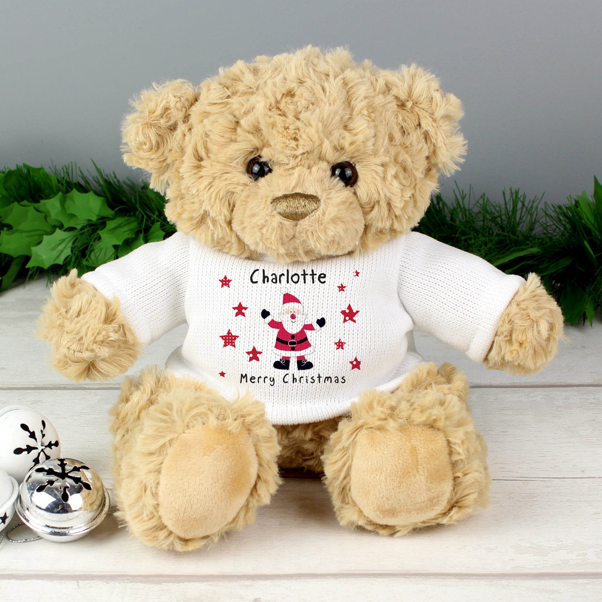 Personalised Spotty Santa Teddy Bear - Plush Soft Toy - Inspired Creative Gifts