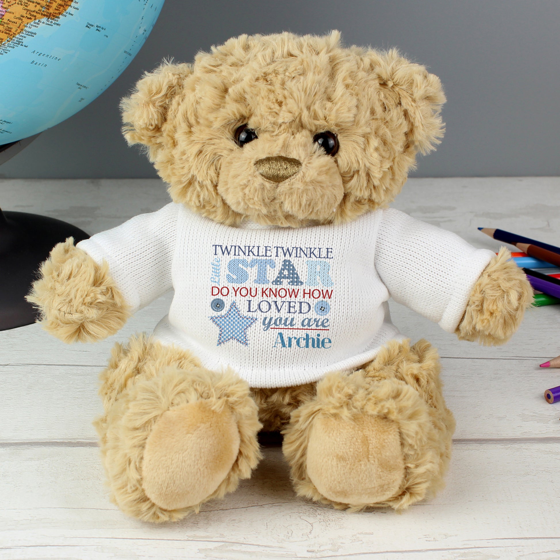 Personalised Twinkle Boys Teddy Bear - Plush Soft Toy - Inspired Creative Gifts