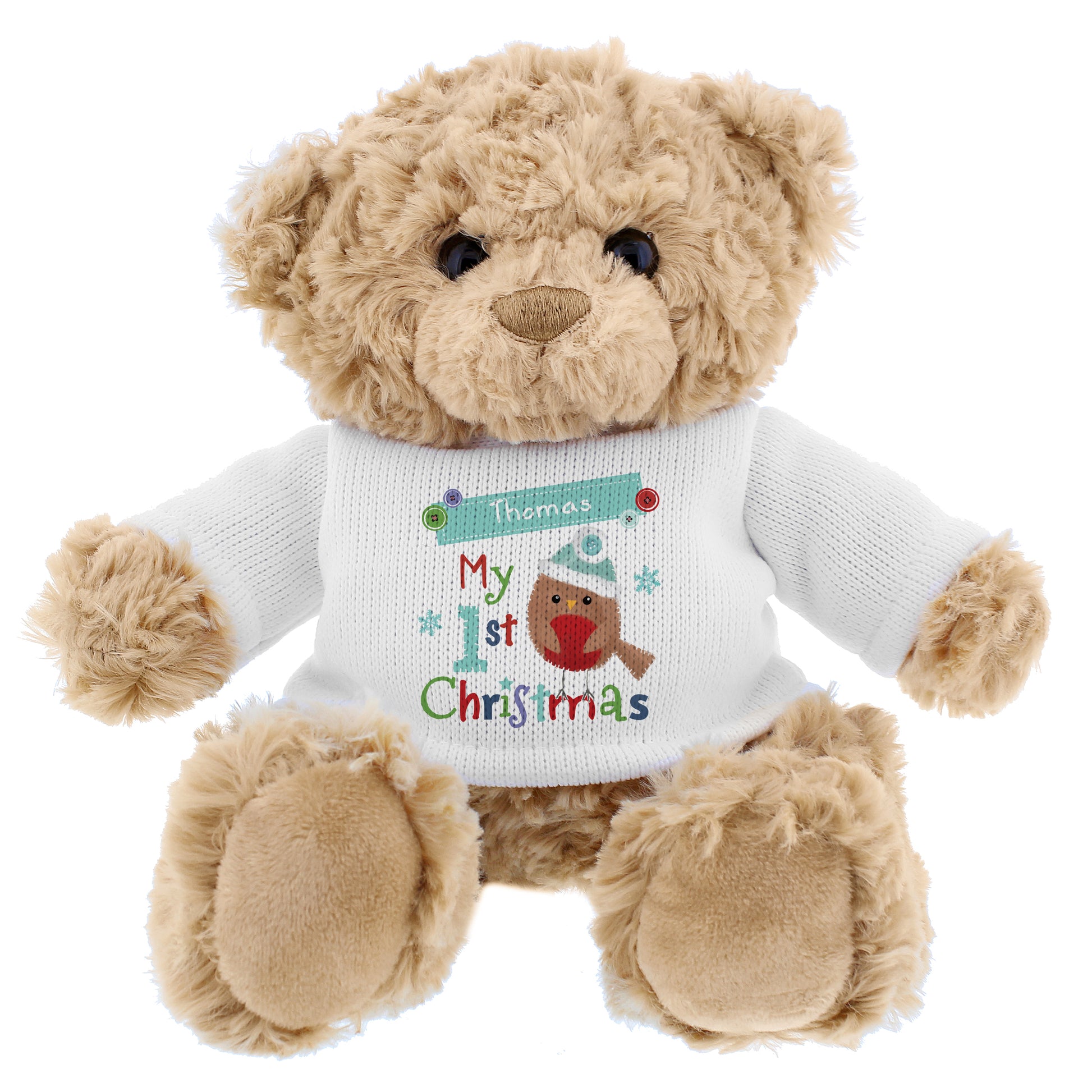 Personalised Felt Stitch Robin 'My 1st Christmas' Teddy Bear - Plush Soft Toy - Inspired Creative Gifts