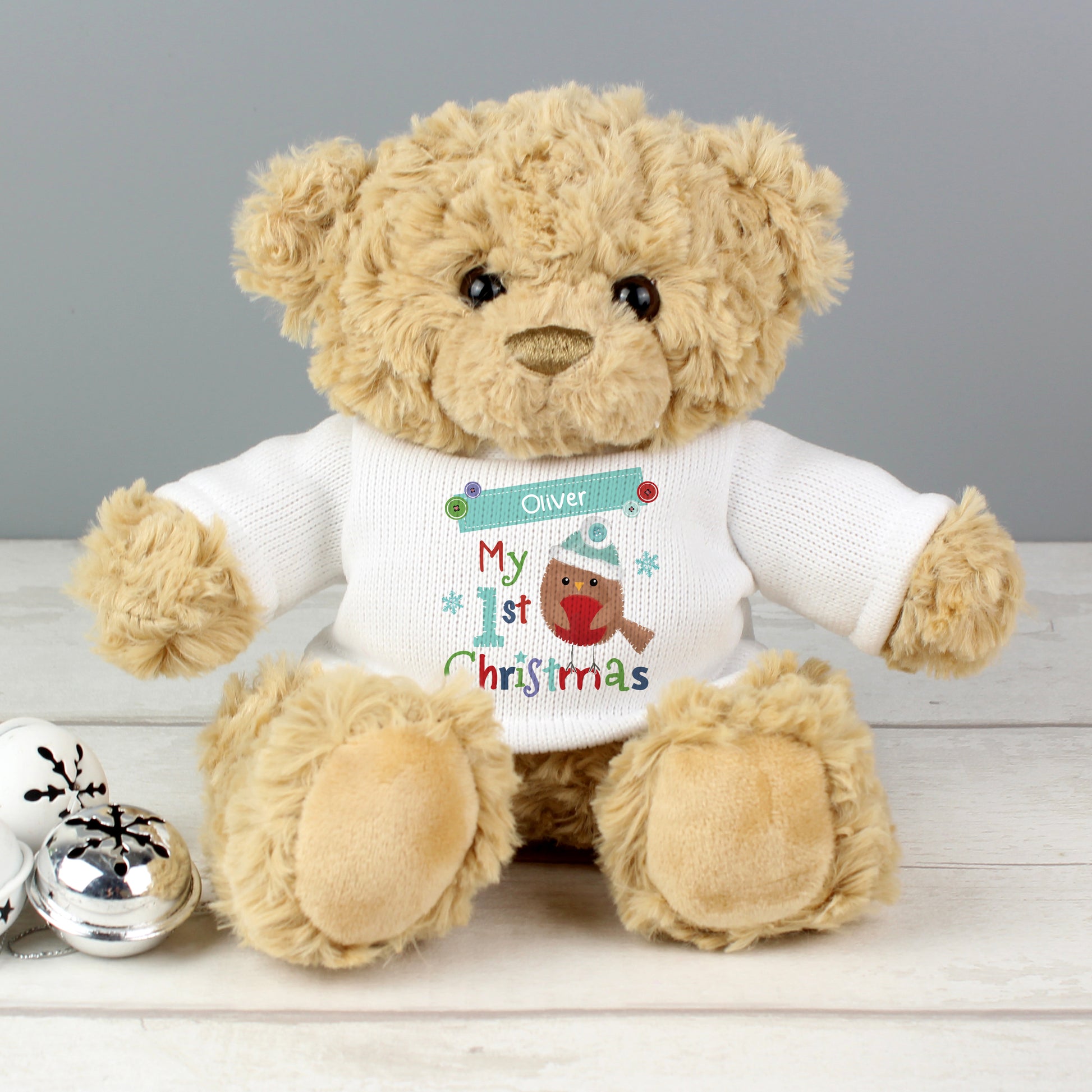Personalised Felt Stitch Robin 'My 1st Christmas' Teddy Bear - Plush Soft Toy - Inspired Creative Gifts
