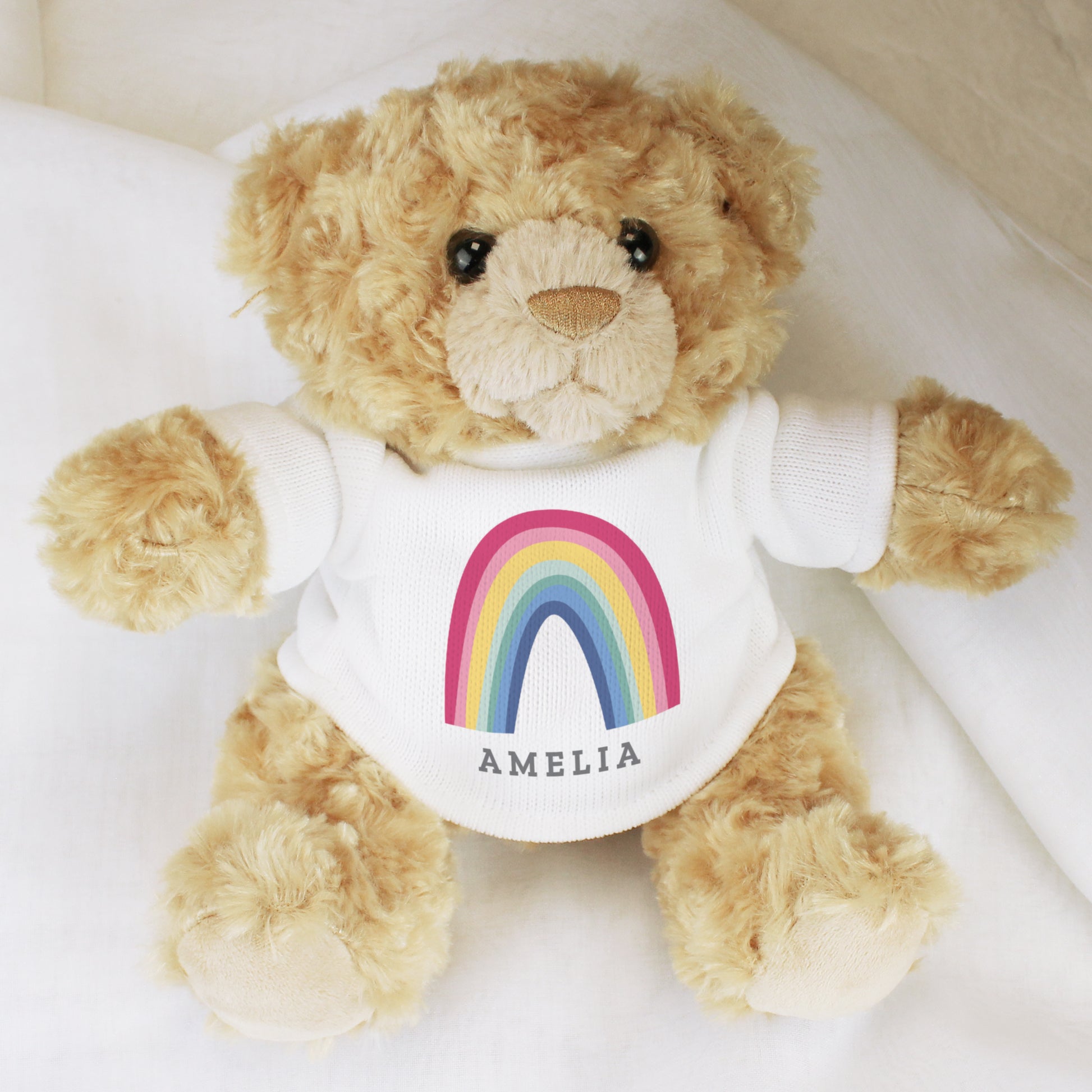 Personalised Rainbow Teddy Bear - Plush Soft Toy - Inspired Creative Gifts
