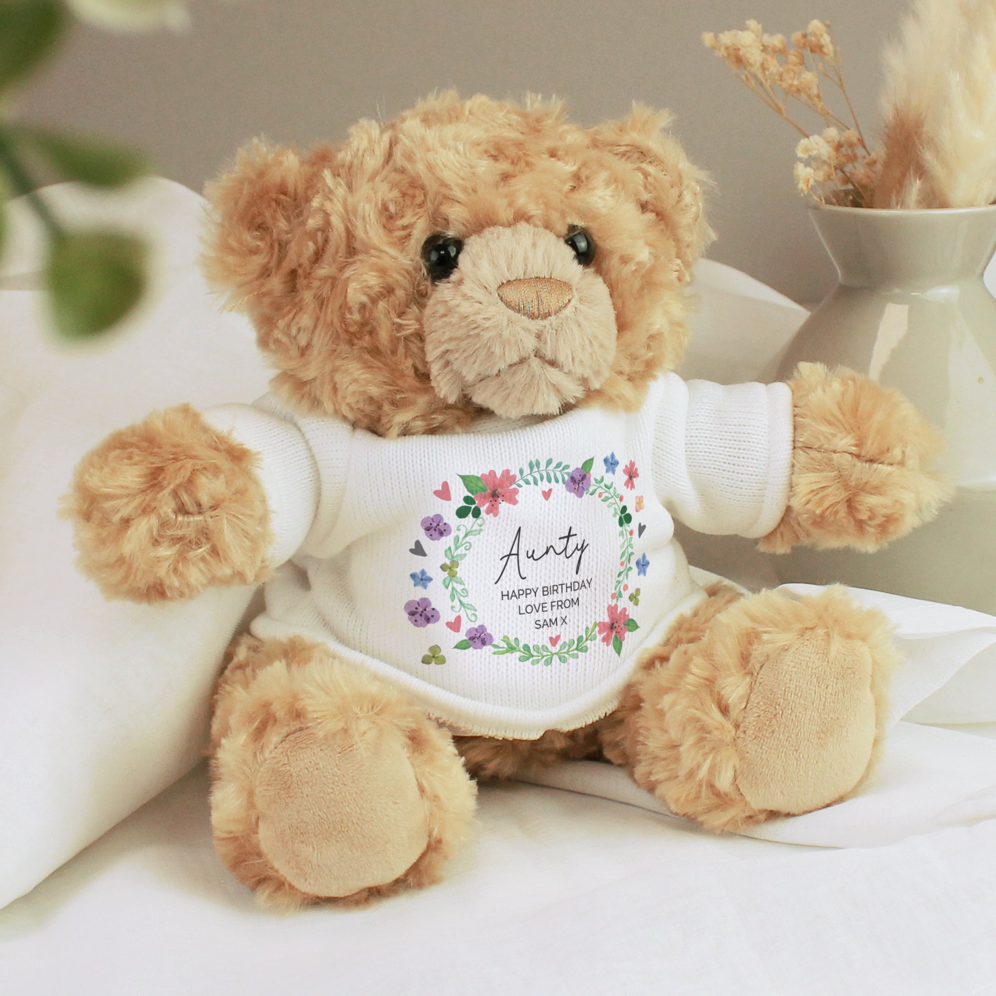 Personalised Floral Teddy Bear - Plush Soft Toy - Inspired Creative Gifts