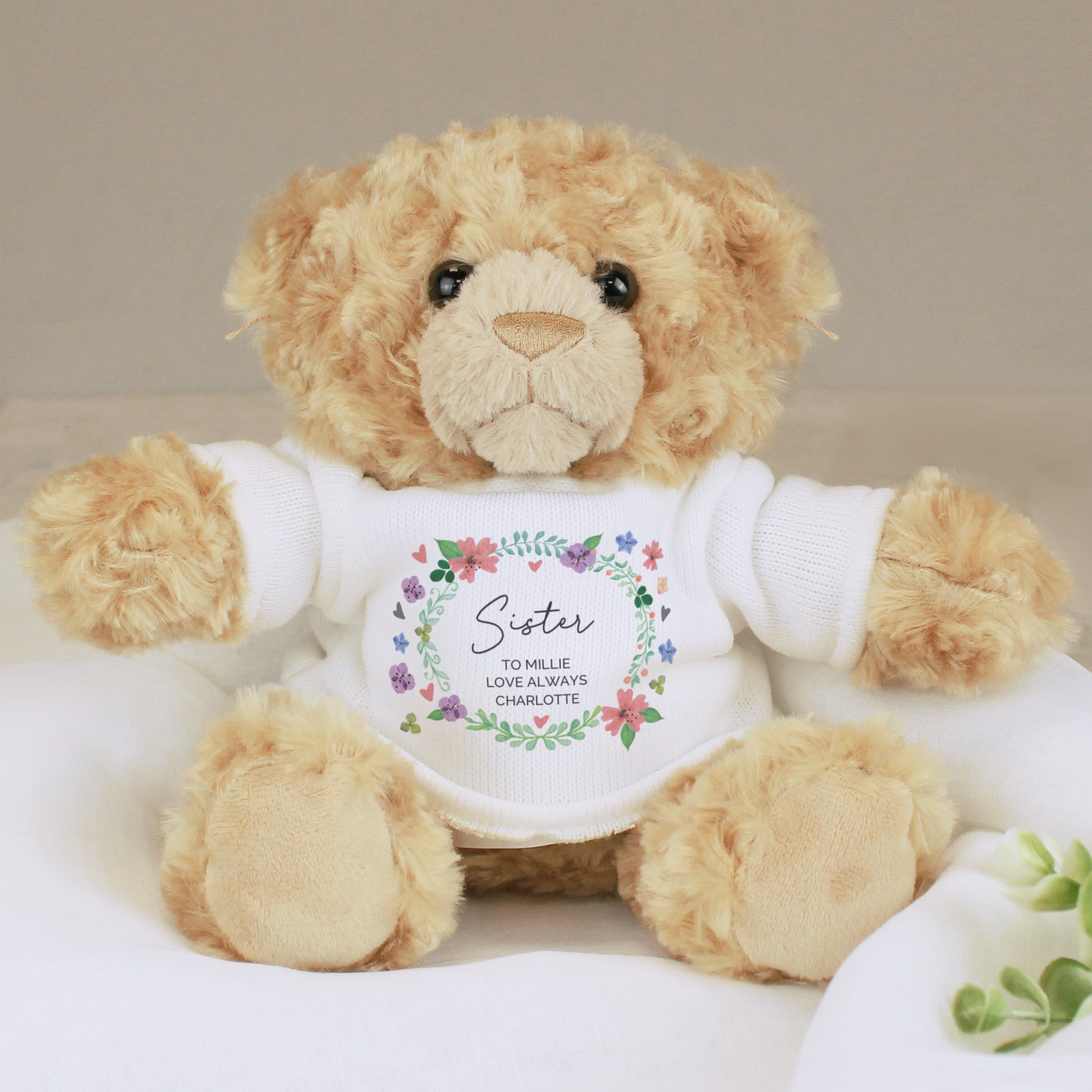 Personalised Floral Teddy Bear - Plush Soft Toy - Inspired Creative Gifts