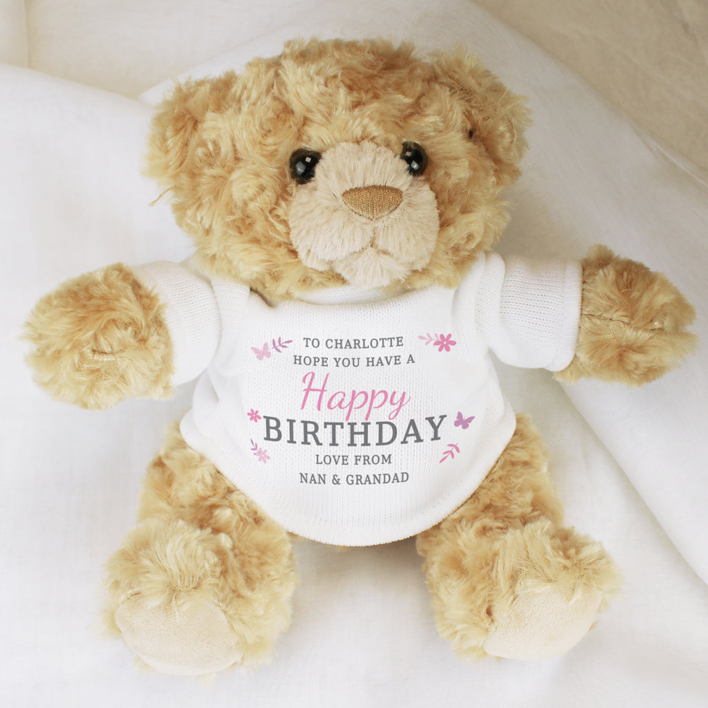 Personalised Girls Free Text Teddy Bear - Plush Soft Toy - Inspired Creative Gifts