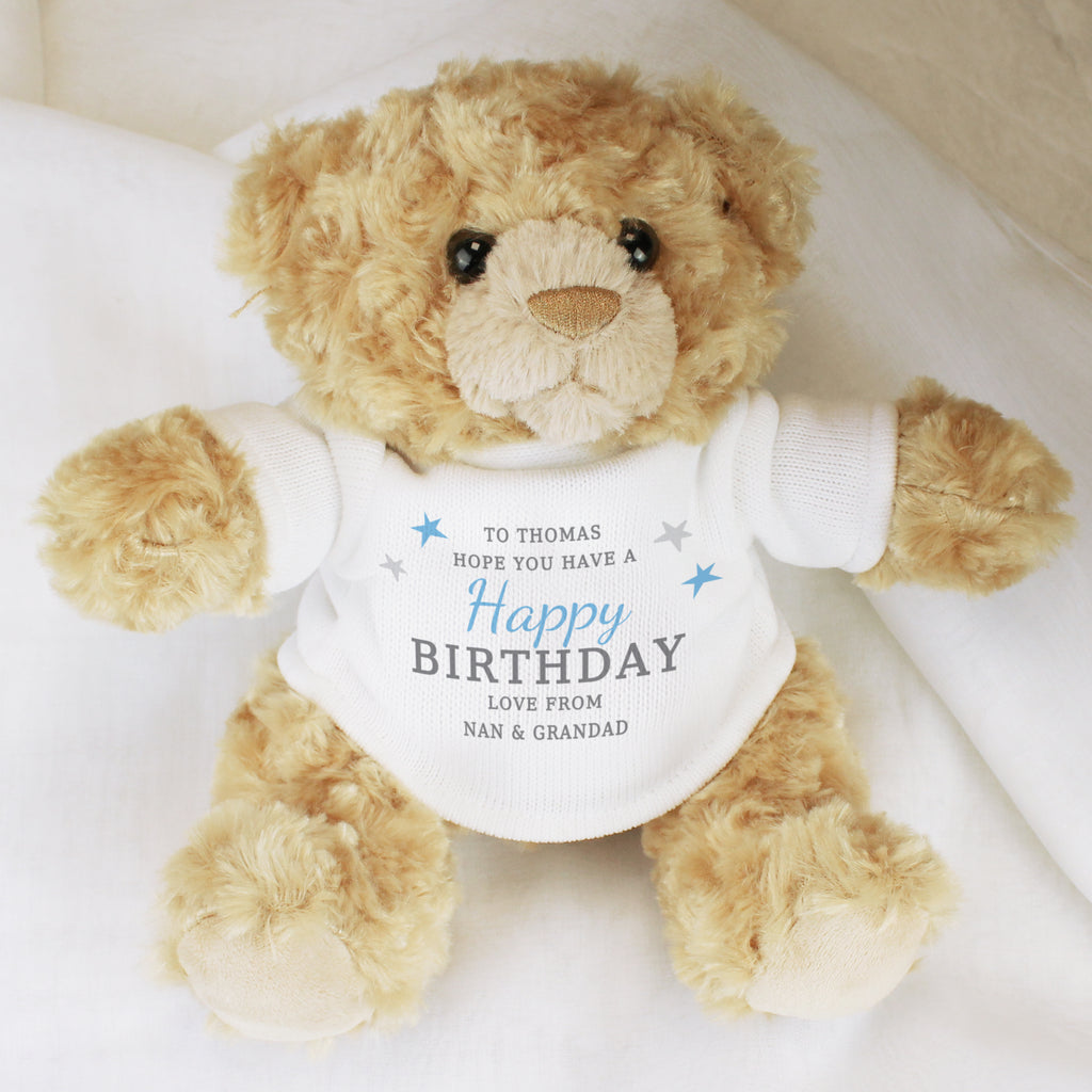 Personalised Boys Free Text Teddy Bear - Plush Soft Toy - Inspired Creative Gifts