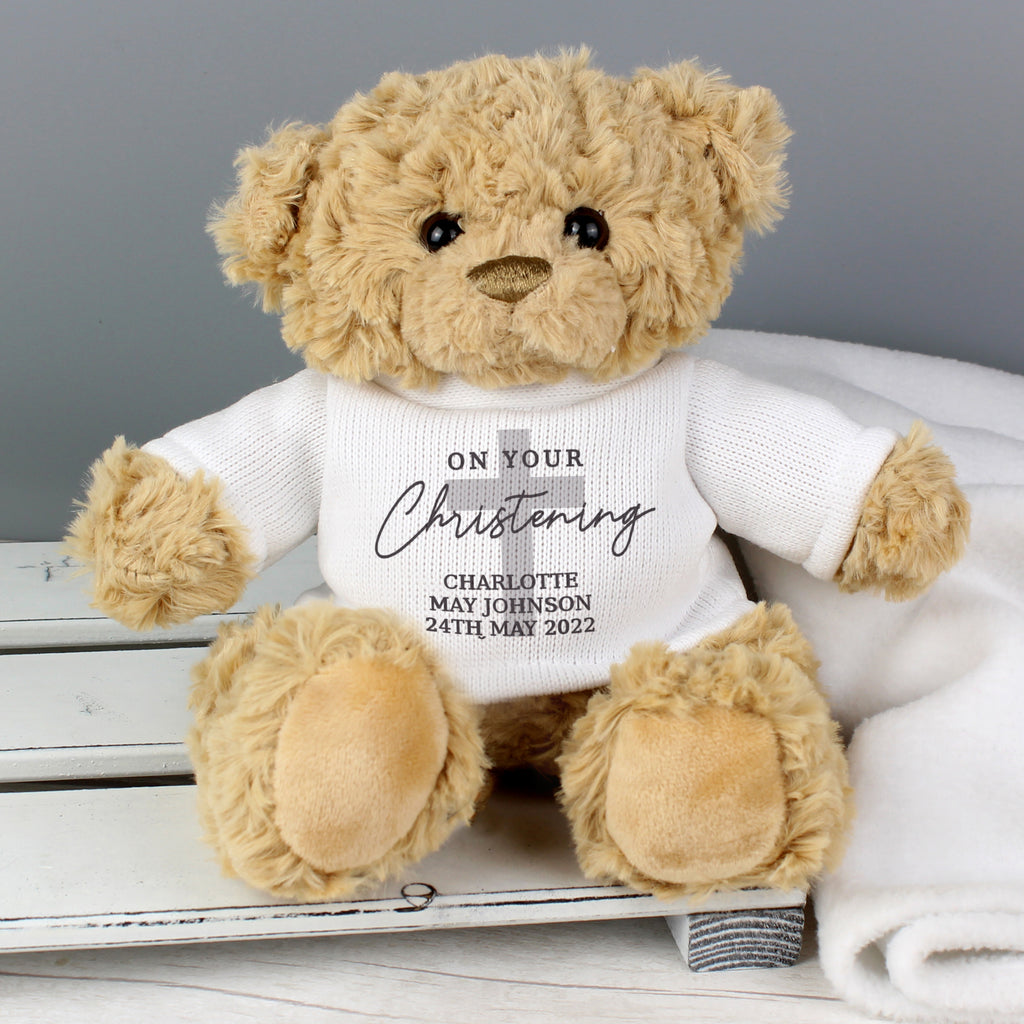 Personalised On Your Christening Teddy Bear - Plush Soft Toy - Inspired Creative Gifts