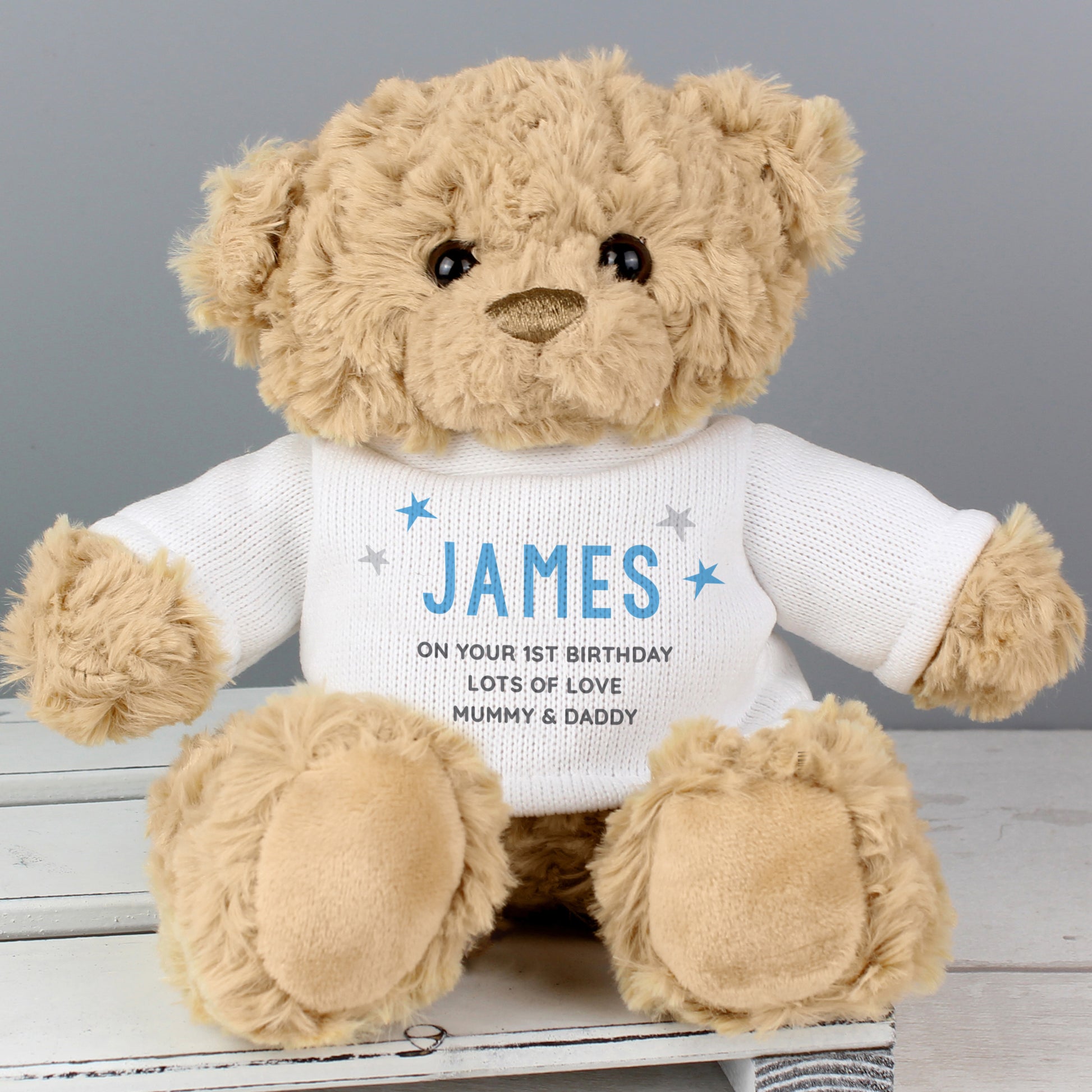 Personalised Blue Name & Message Teddy Bear - Plush Soft Toy - Inspired Creative Gifts