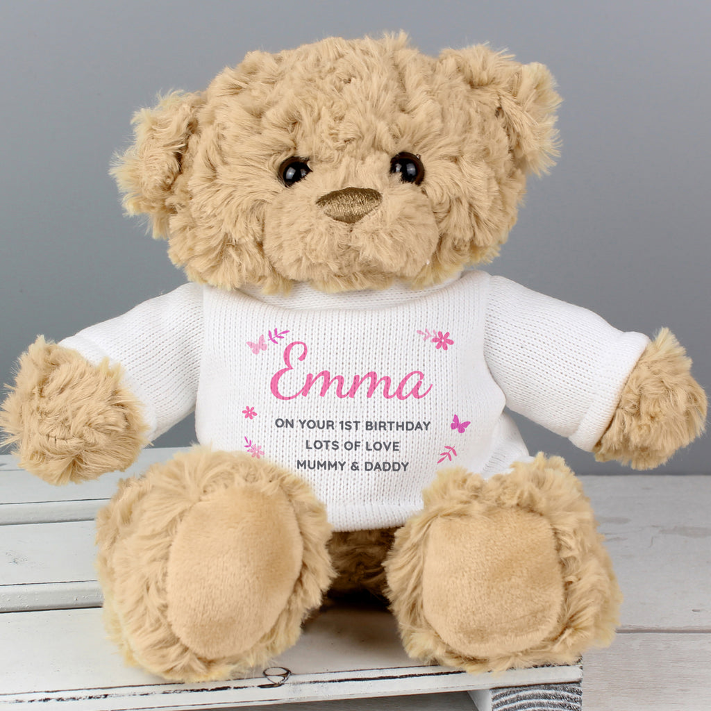 Personalised Pink Name & Message Teddy Bear - Plush Soft Toy - Inspired Creative Gifts