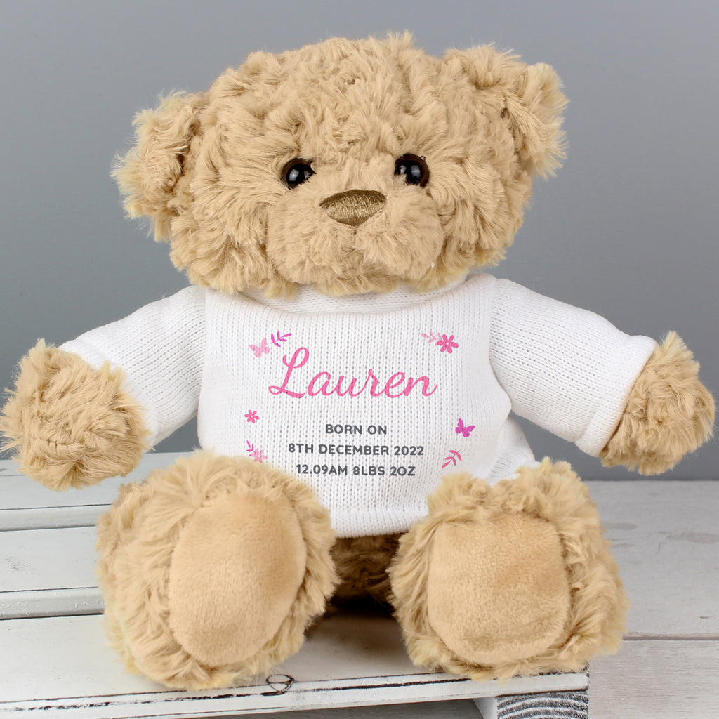 Personalised Pink Name & Message Teddy Bear - Plush Soft Toy - Inspired Creative Gifts