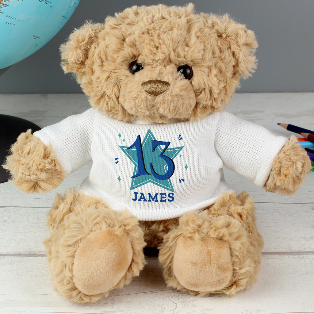 Personalised Blue Big Age Teddy Bear - Plush Soft Toy - Inspired Creative Gifts