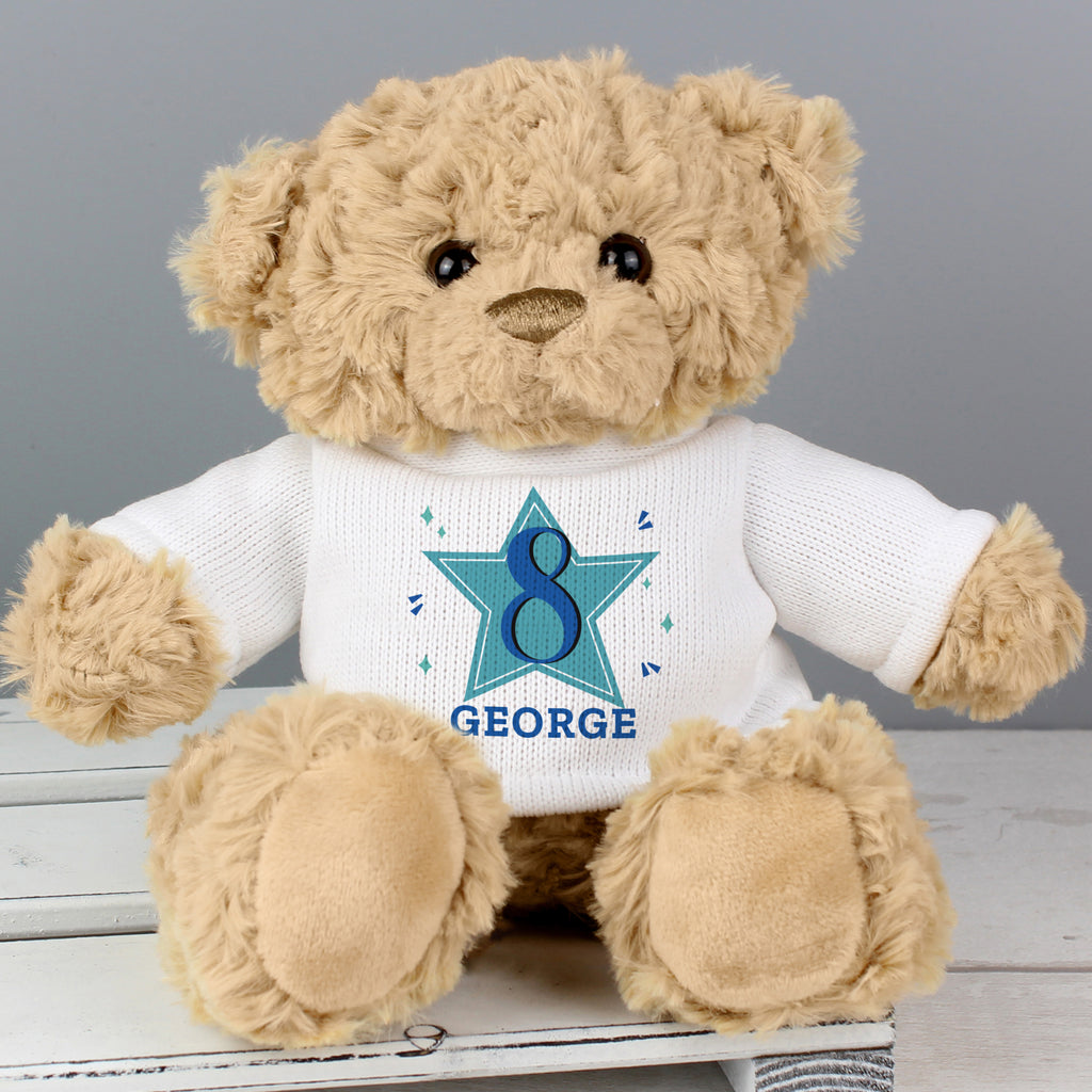 Personalised Blue Big Age Teddy Bear - Plush Soft Toy - Inspired Creative Gifts