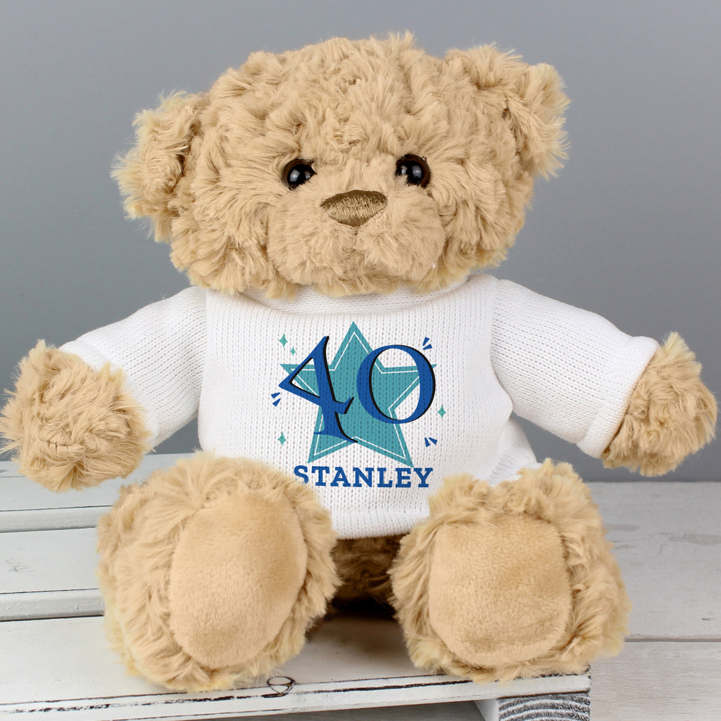 Personalised Blue Big Age Teddy Bear - Plush Soft Toy - Inspired Creative Gifts