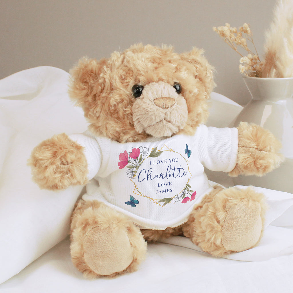 Personalised Geometric Floral Teddy Bear - Plush Soft Toy - Inspired Creative Gifts