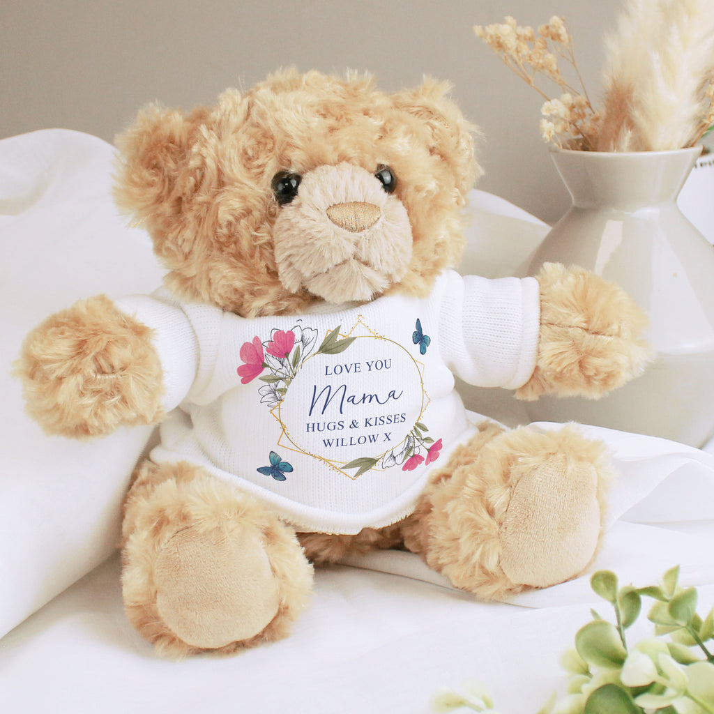 Personalised Geometric Floral Teddy Bear - Plush Soft Toy - Inspired Creative Gifts