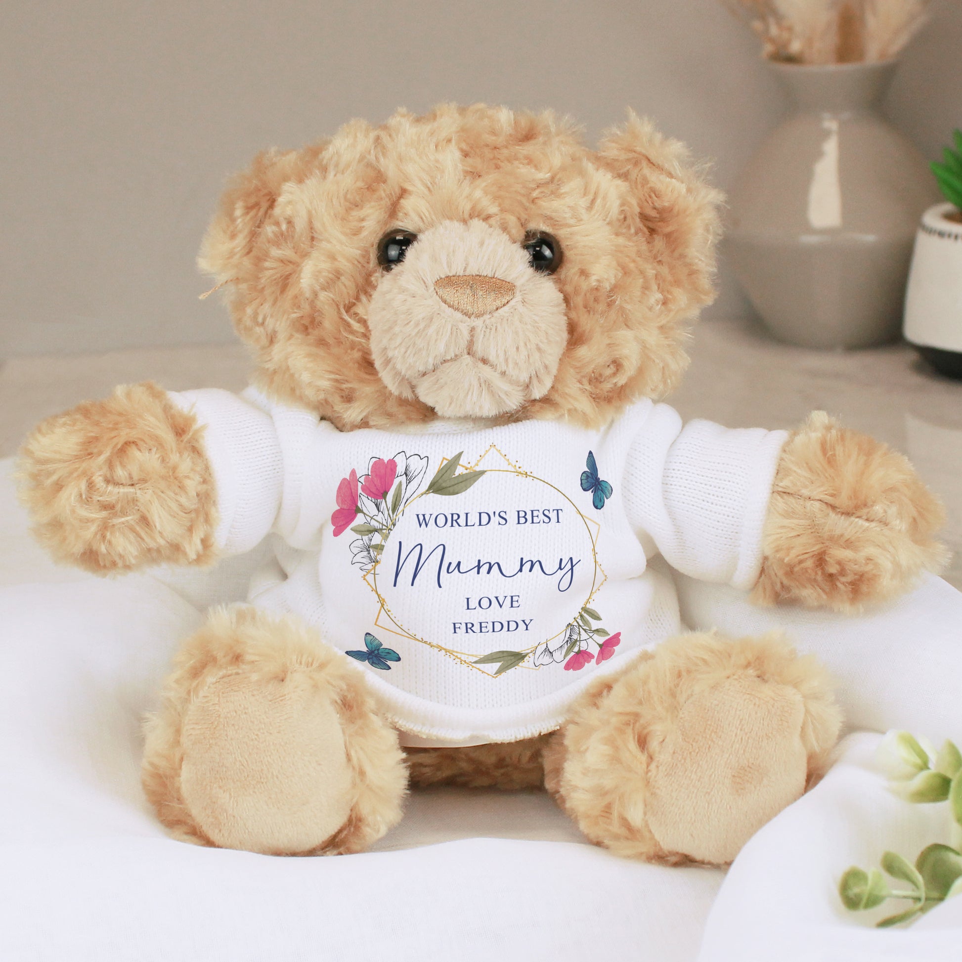 Personalised Geometric Floral Teddy Bear - Inspired Creative Gifts