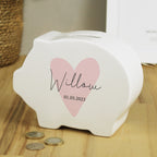 Personalised Pink Heart Piggy Bank | New Baby Gift