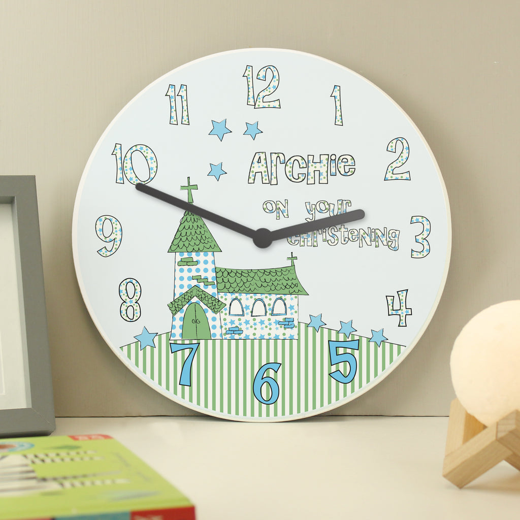 Personalised Church Boys Christening Clock - Clocks & Watches - Inspired Creative Gifts