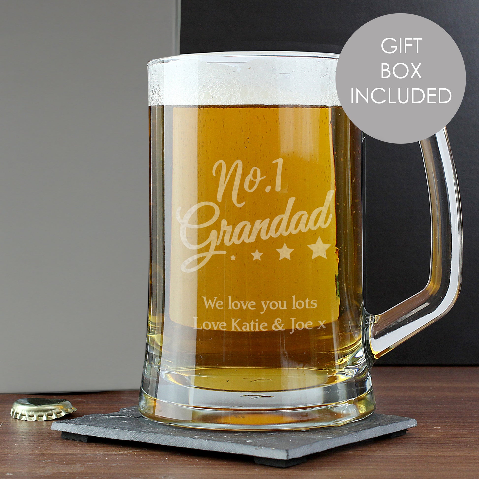 Personalised No.1 Grandad Glass Pint Stern Tankard - Inspired Creative Gifts