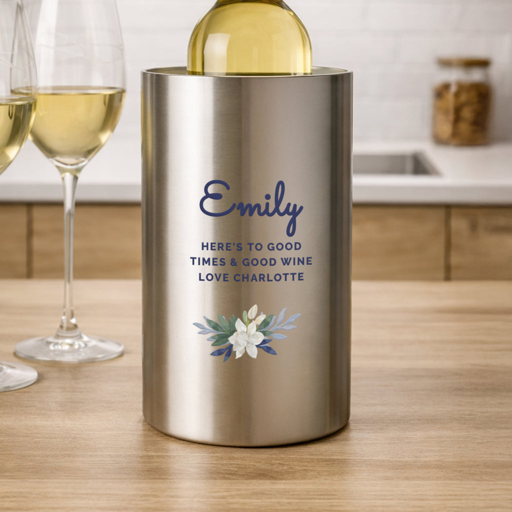 Personalised Blue Floral Wine Cooler | Glasses & Barware