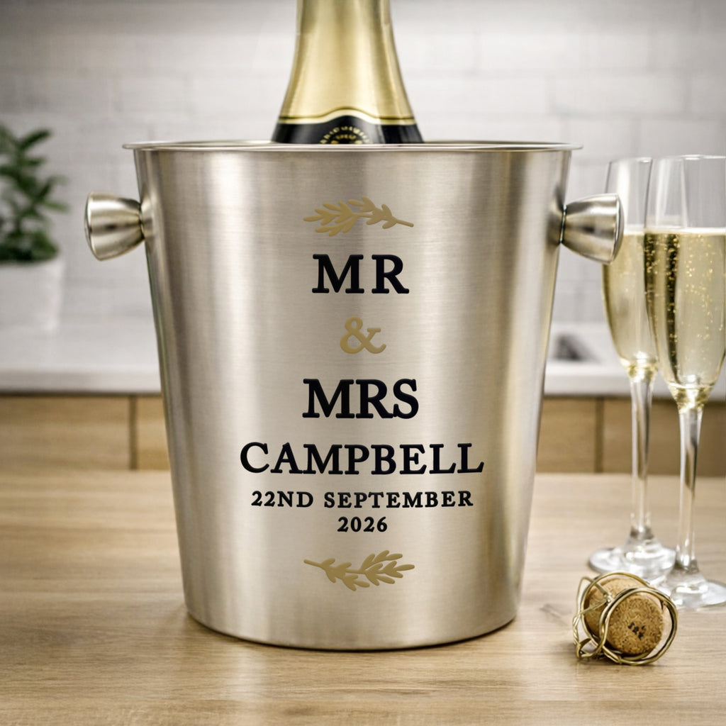 Personalised Couples Stainless Steel Ice Bucket for Wedding