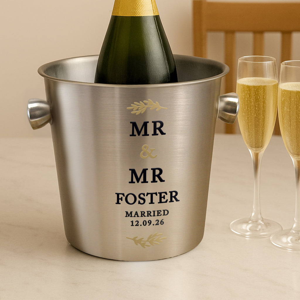 Personalised Couples Stainless Steel Ice Bucket for Wedding