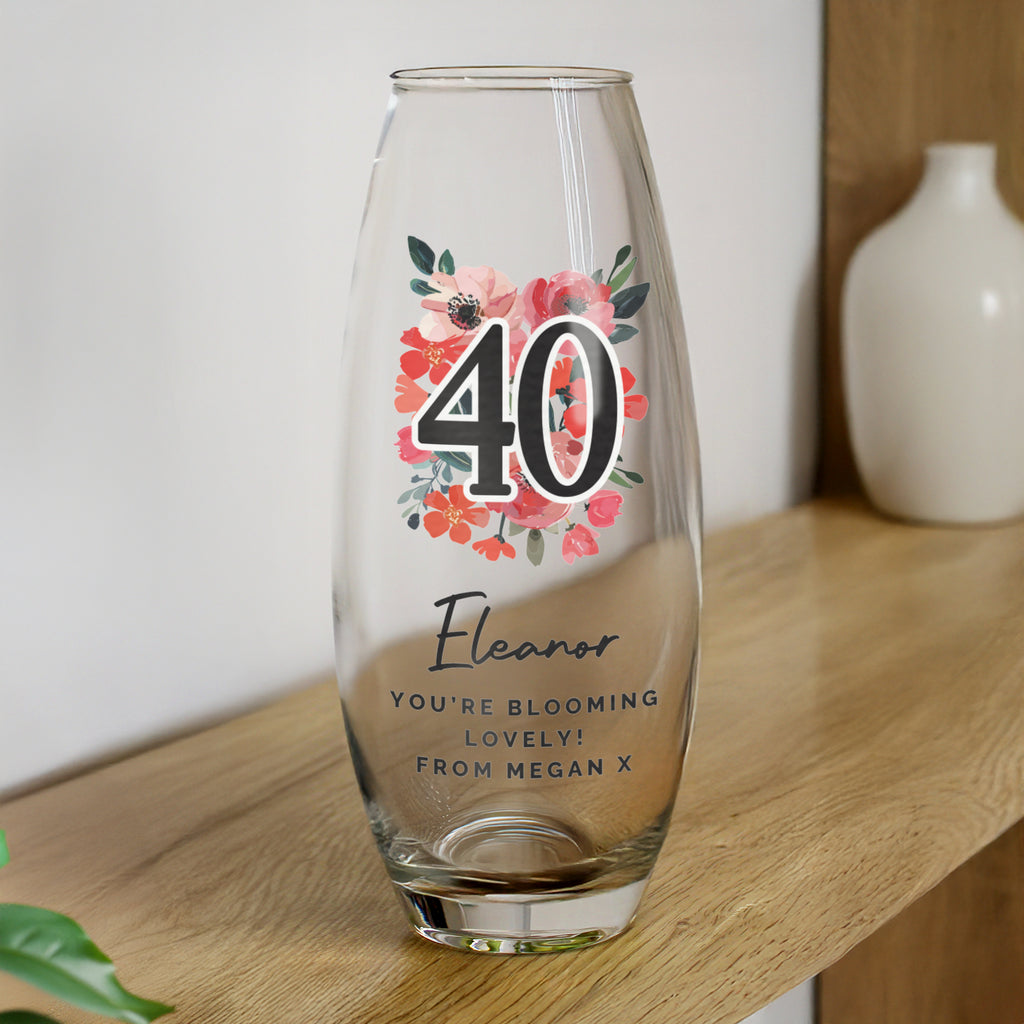 Personalised Floral Big Age Bullet Vase | Anniversary Gift