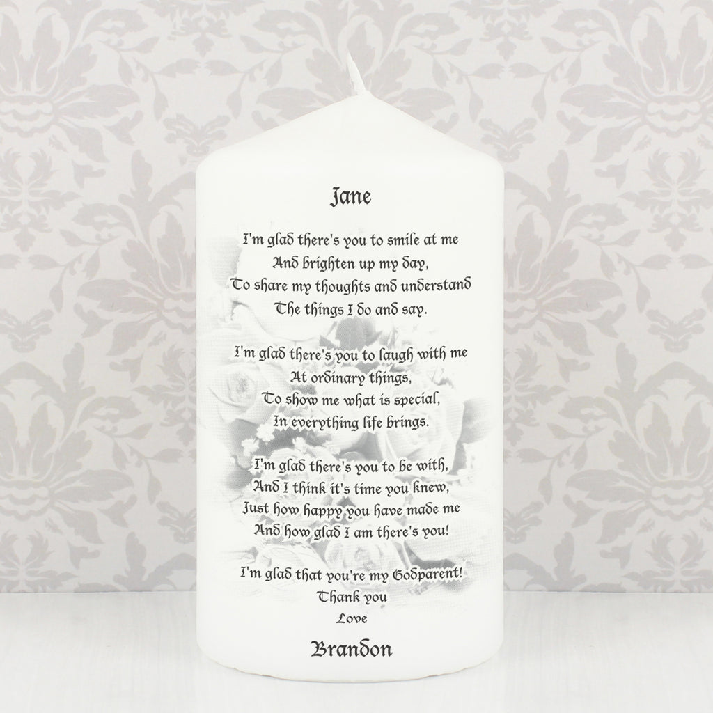 Personalised Godparent Pillar Candle | Candles & Reed Diffusers