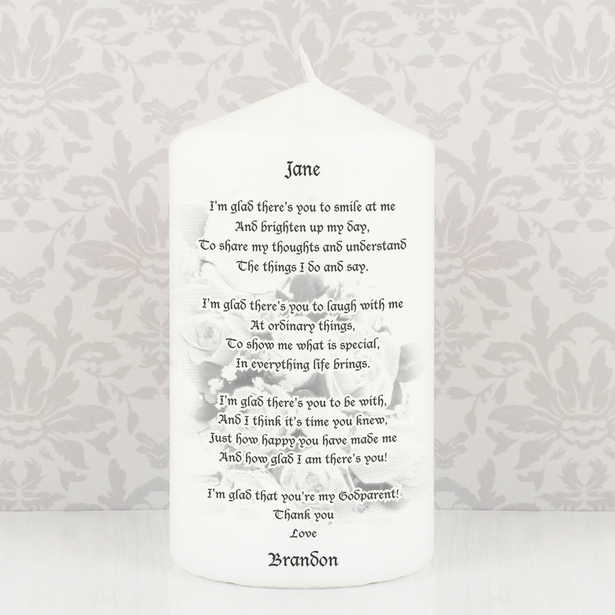 Personalised Godparent Pillar Candle | Candles & Reed Diffusers