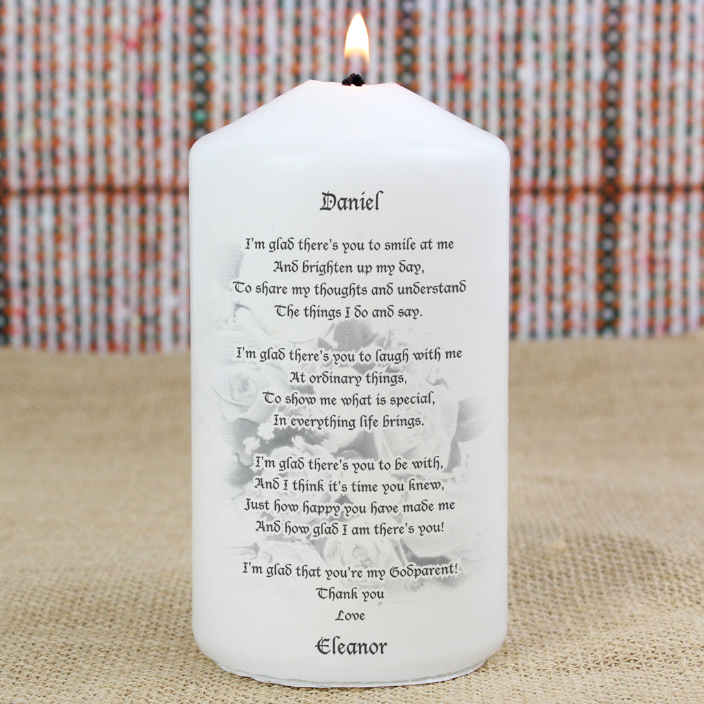 Personalised Godparent Pillar Candle | Candles & Reed Diffusers