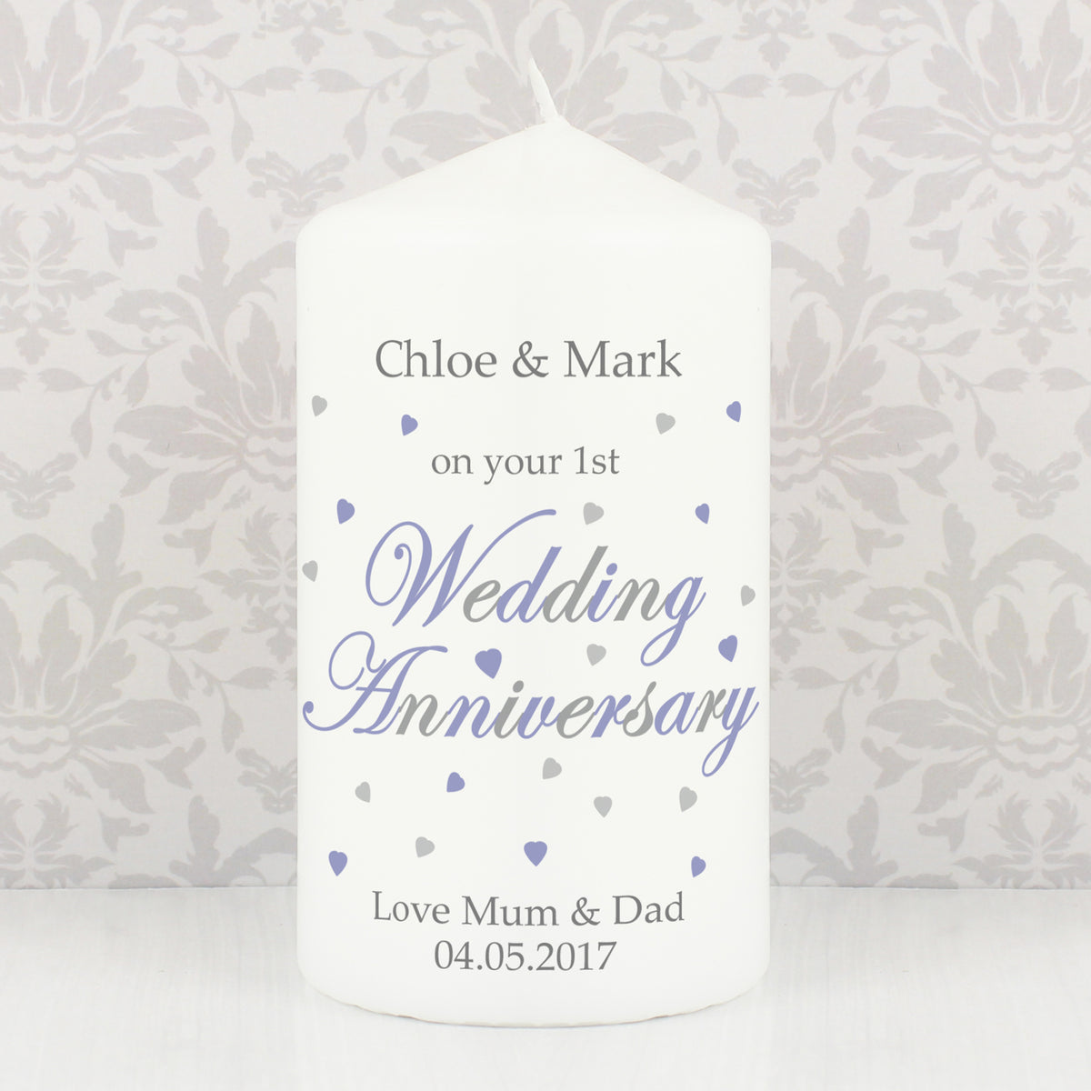 Personalised Anniversary Pillar Candle | Candles & Reed Diffusers | Anniversary Gift