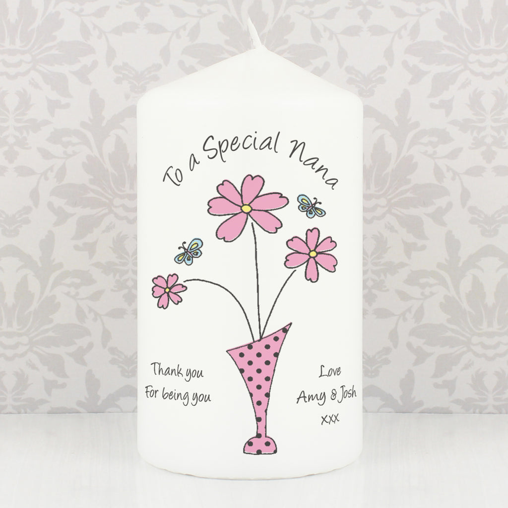 Personalised Flower in Vase Message Pillar Candle | Candles & Reed Diffusers | Inspired Creative Gifts