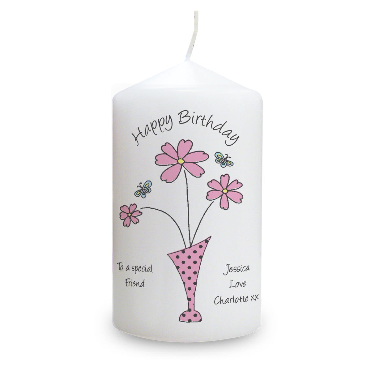 Personalised Flower in Vase Message Pillar Candle | Candles & Reed Diffusers | Inspired Creative Gifts
