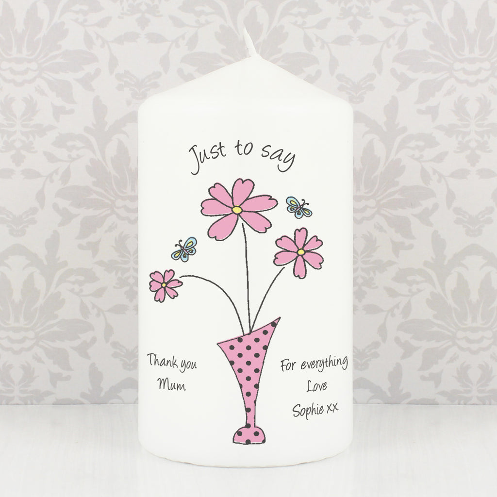 Personalised Flower in Vase Message Pillar Candle | Candles & Reed Diffusers | Inspired Creative Gifts