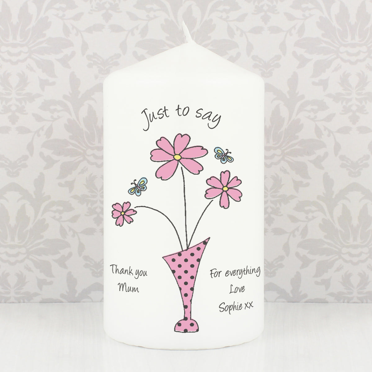 Personalised Flower in Vase Message Pillar Candle | Candles & Reed Diffusers | Inspired Creative Gifts