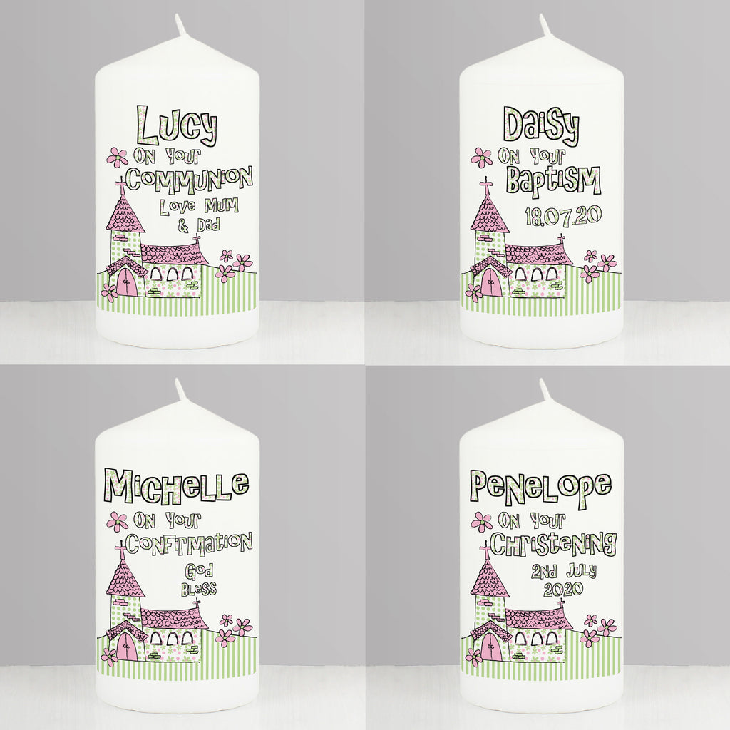Personalised Pink Church Pillar Candle