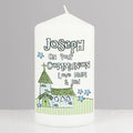 Personalised Blue Church Pillar Candle | Candles & Reed Diffusers