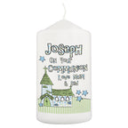 Personalised Blue Church Pillar Candle | Candles & Reed Diffusers