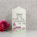 Personalised Whimsical Church Pink 1st Holy Communion Pillar Candle | Candles & Reed Diffusers | Inspired Creative Gifts