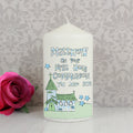 Personalised Whimsical Church Blue 1st Holy Communion Pillar Candle for Christening
