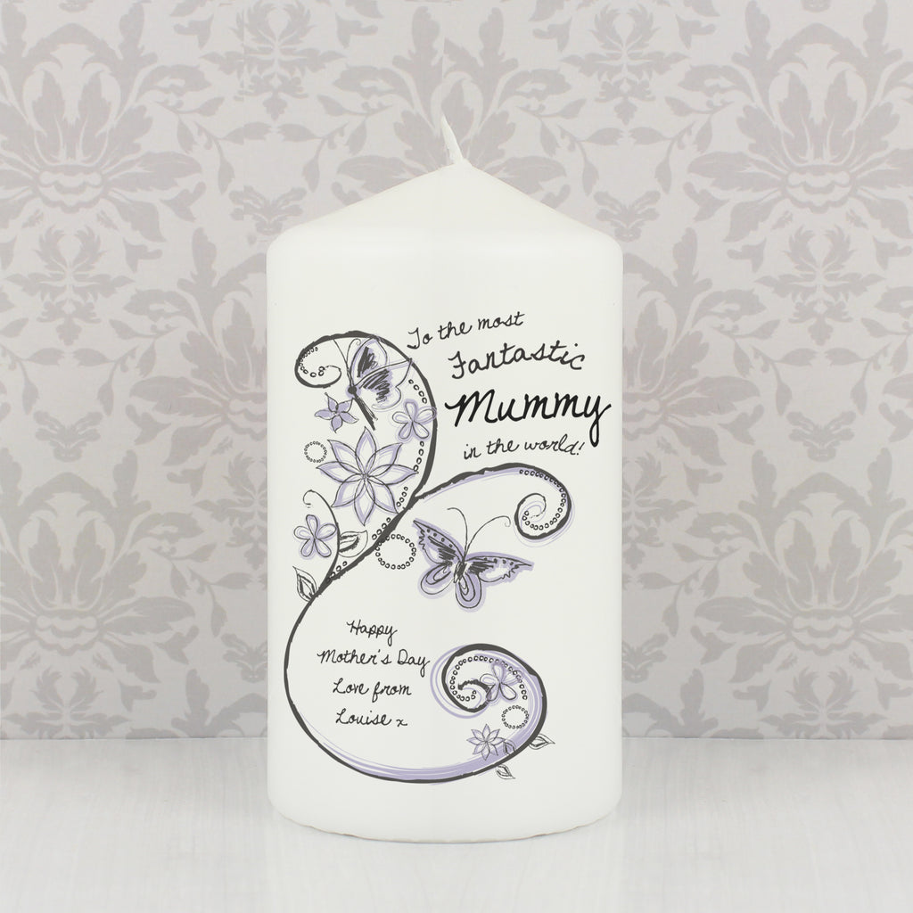 Personalised Flower Pattern Pillar Candle | Mother's Day Gift