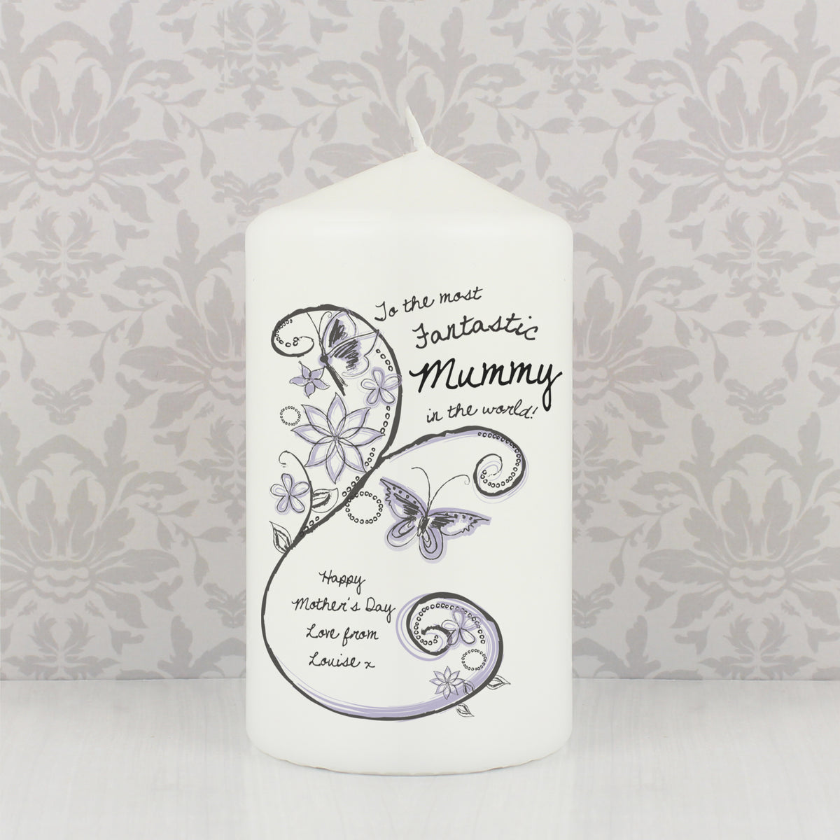 Personalised Flower Pattern Pillar Candle | Mother's Day Gift
