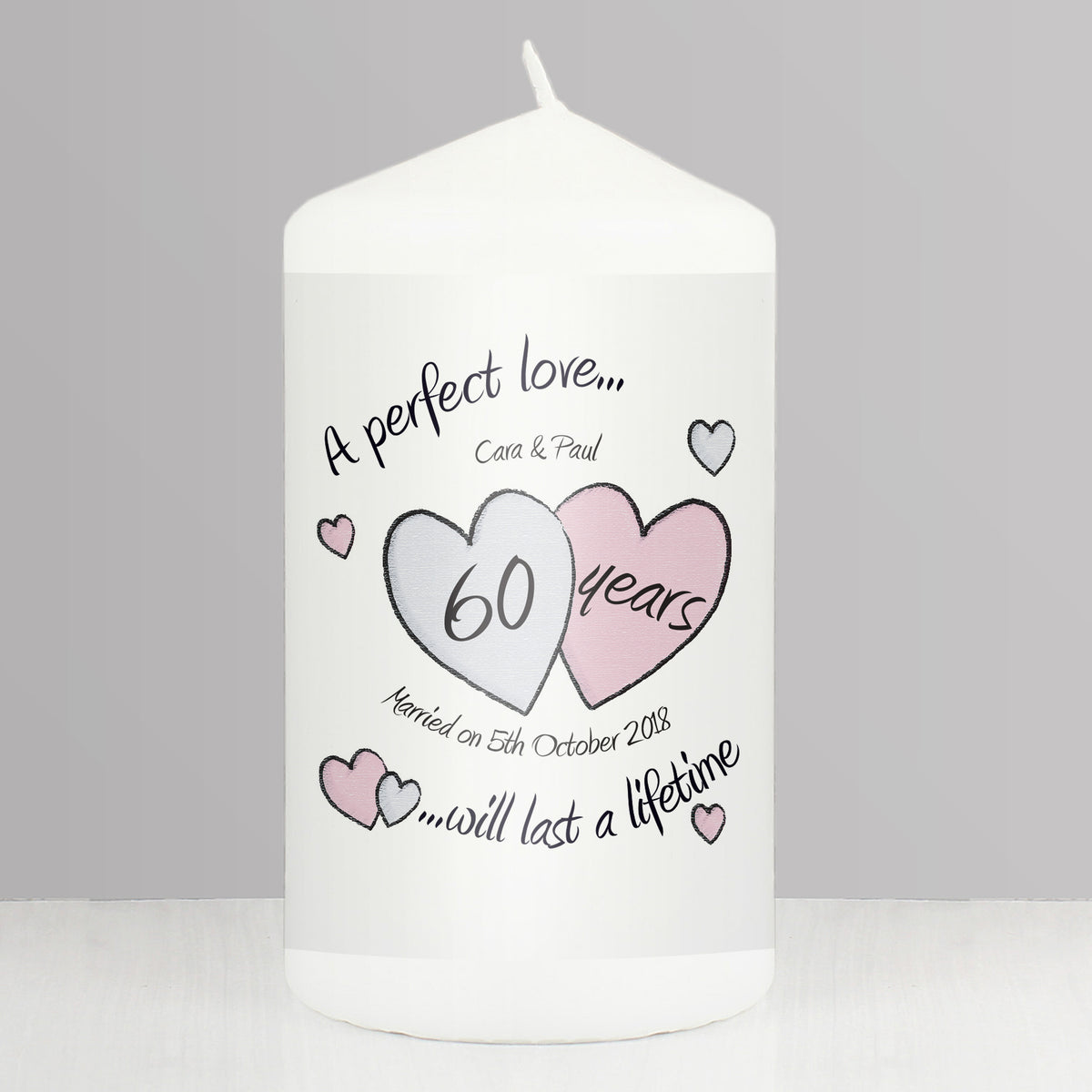 Personalised A Perfect Love Diamond Anniversary Pillar Candle | Anniversary Gift