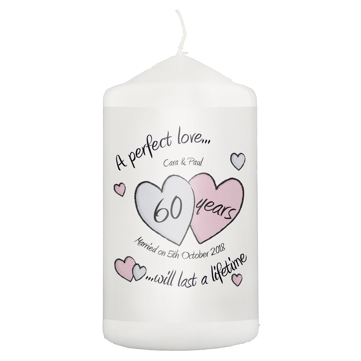 Personalised A Perfect Love Diamond Anniversary Pillar Candle | Anniversary Gift