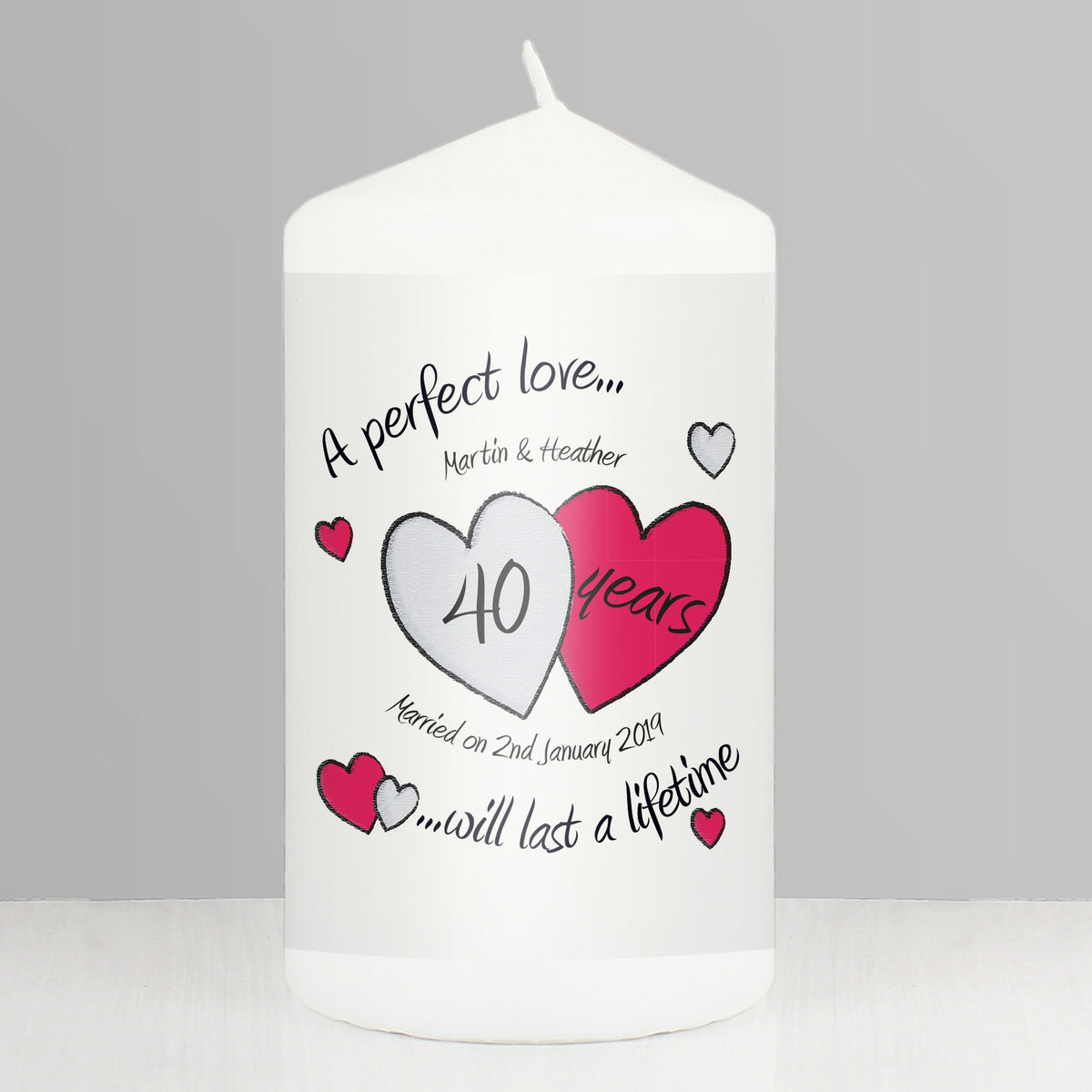 Personalised A Perfect Love Ruby Anniversary Pillar Candle for Anniversary