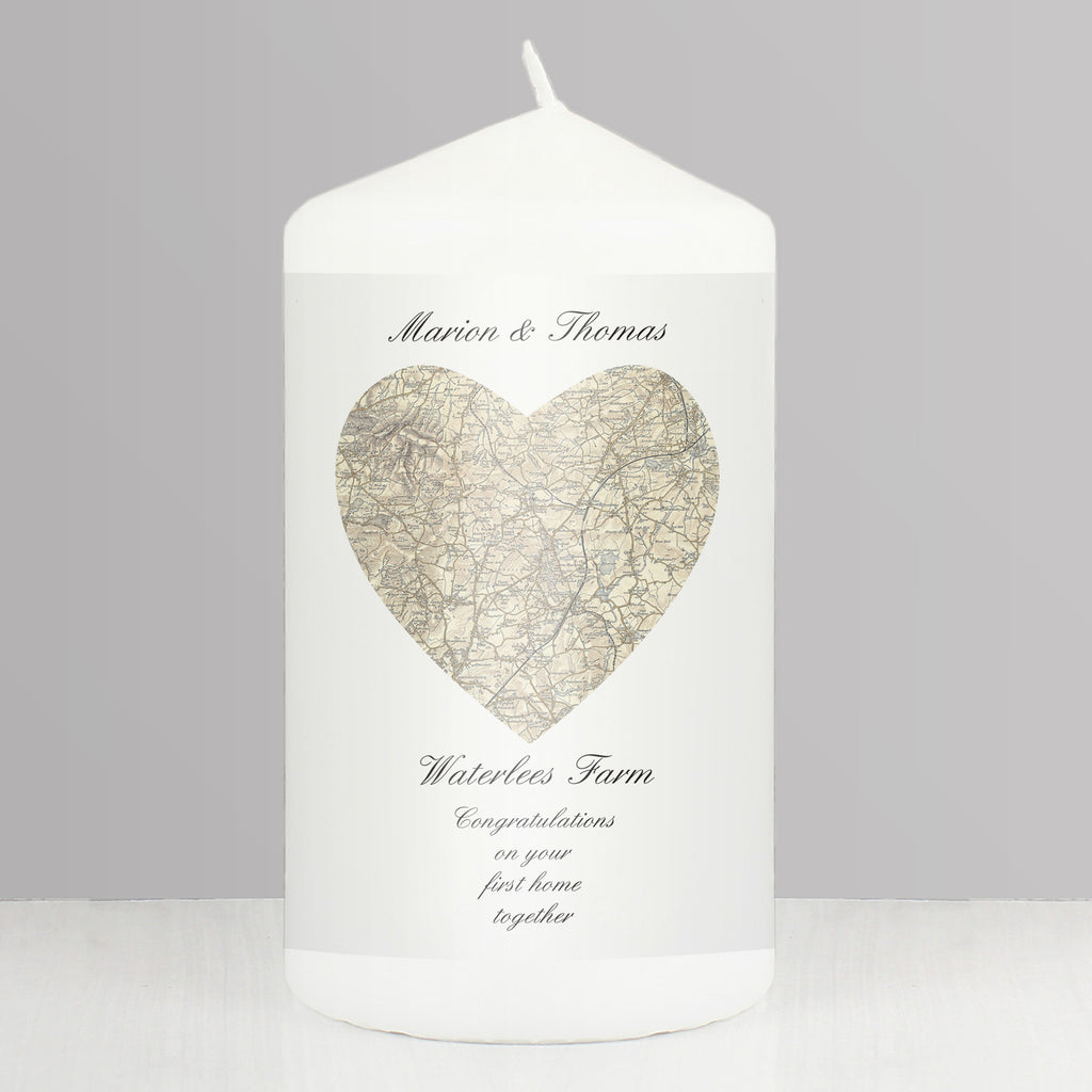 Personalised 1896 - 1904 Revised New Heart Map Pillar Candle | Wedding Gift
