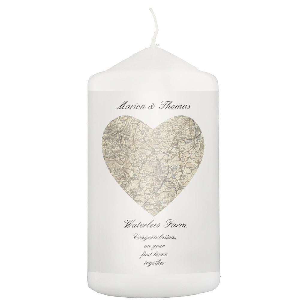 Personalised 1896 - 1904 Revised New Heart Map Pillar Candle | Wedding Gift