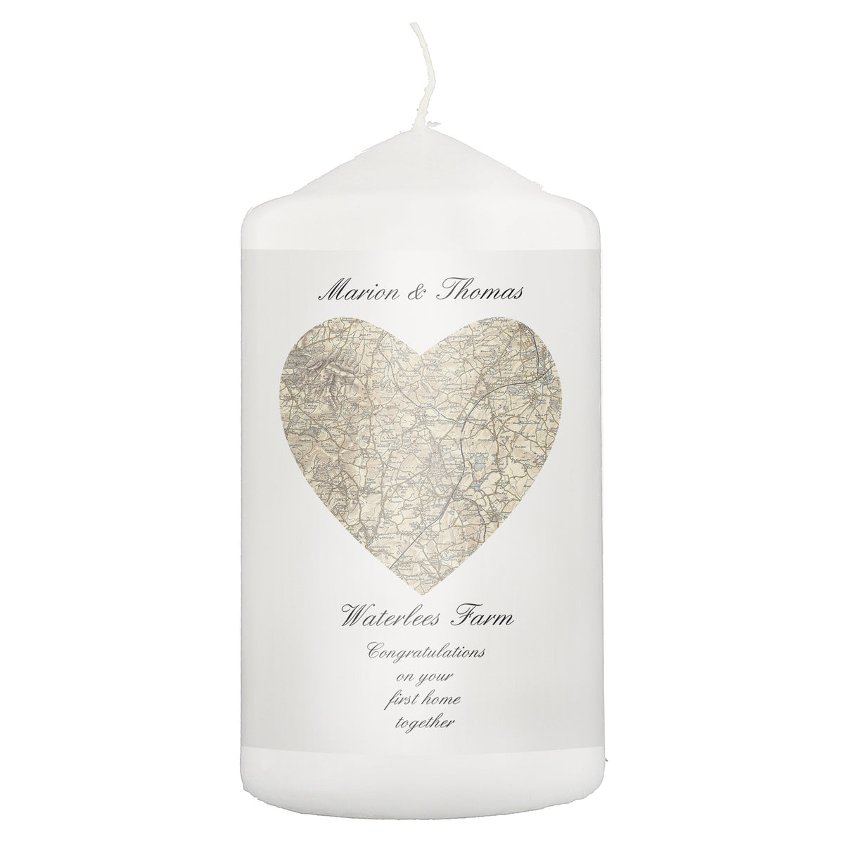 Personalised 1896 - 1904 Revised New Heart Map Pillar Candle | Wedding Gift