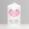 Personalised Ruby Damask Heart Pillar Candle | Candles & Reed Diffusers | Wedding Gift